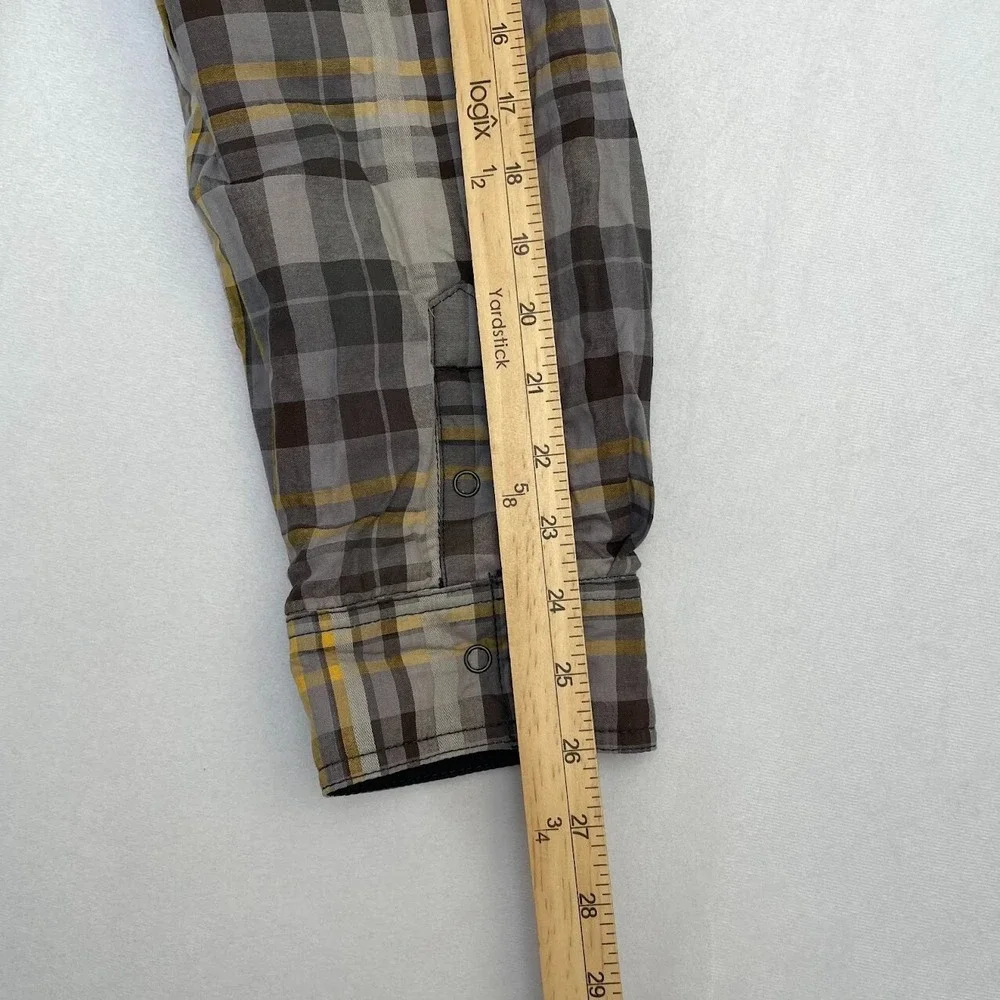 prAna Jacket Mens Size XL Rhody Reversible Black Multi Plaid Snap Button Outdoor